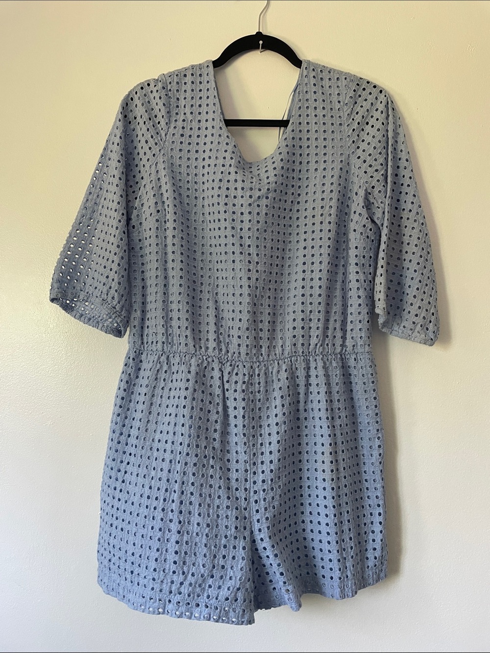 Sky Blue Eyelet Romper with Back Tie Size L